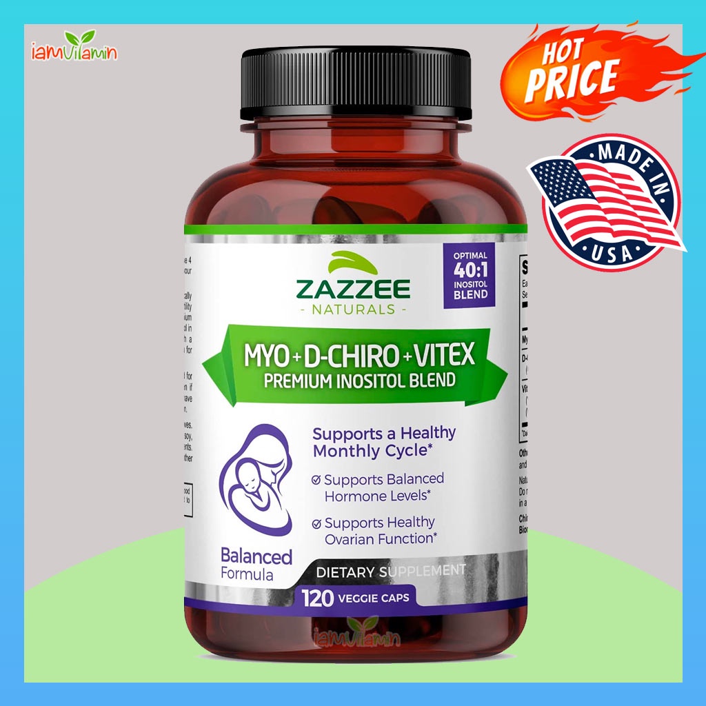 (2025)Zazzee Myo-Inositol + D-Chiro + Vitex, 120 Vegan Capsules อาหารเสริม มีบุตรยาก บำรุงไข่ ภาวะ PCOS