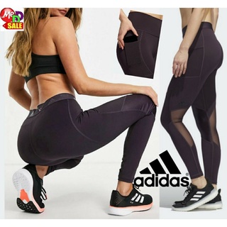 Adidas - ใหม่ กางเกงรัดกระชับกล้ามเนื้อรัดรูป แทรกผ้าตาข่าย ADIDAS MID-RISE COMPRESSION ALPHASKIN GLAM ON TIGHTS GC7665