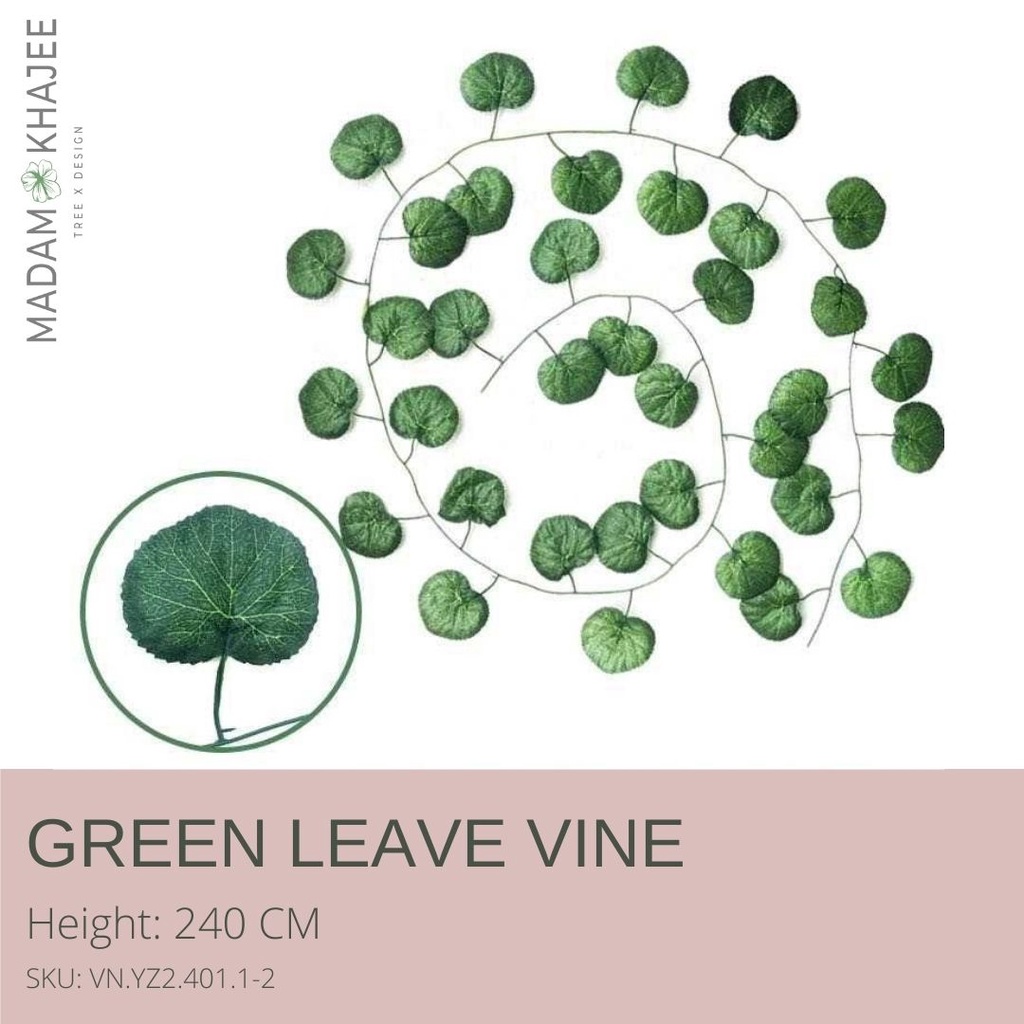 Green Leave Vine เถาวัลย์ปลอม ไม้เลื้อย เถาวัลย์ ใบไม้ปลอม ใบไม้ประดิษฐ์ แต่งสวนแต่งบ้าน ราคาถูก(ราคาต่อ1เส้น)ขนาด240cm.