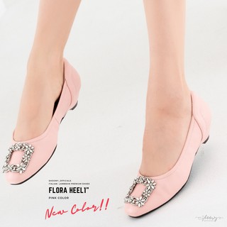 รองเท้าหนังแกะ รุ่น Flora heel 1" Pink color (สีชมพู)