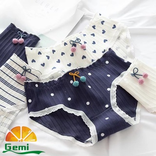 👑Gemi Gemi Gemi👑 #C-002 กางเกงในสีกรมลายจุด สีขาวลายจุด ลายทาง มีโบว์เชอรี่ตรงกลาง  สวมใส่สําหรับผู้หญิง ผ้านิ่ม คุ้มค่า