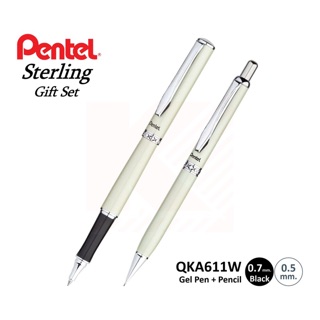 ชุดปากกาเจล+ดินสอ Pentel QKA611W ด้ามสีขาวงาช้าง