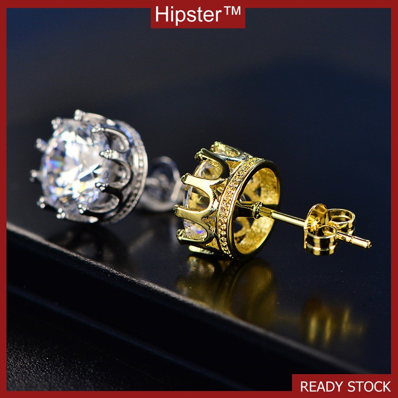 Moissanite Crown Stud ต่างหูแฟชั่นหรูหรา