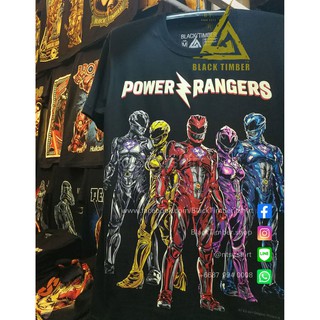 เสื้อยืดผ้าฝ้ายพรีเมี่ยม  92 Power Rangers Mighty Morphin เสื้อยืด สีดำ  Black Timber T-Shirt ผ้าคอตตอน สกรีนลายแน่น