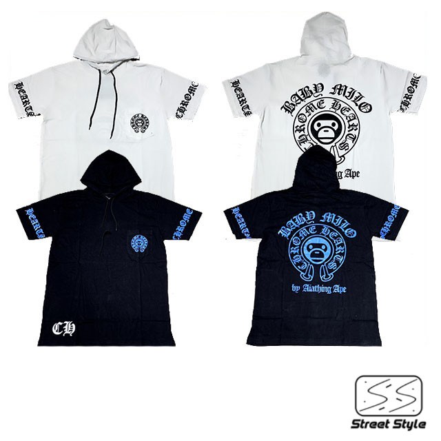 เสื้อฮู้ดแขนสั้น♥️ โคมฮาท ♠️ baby milo chorme hearts short sleeve hoodie มีหลายสี เสื้อสตรีท streets