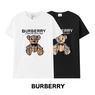 เสื้อยืดแขนสั้น คอกลม ผ้าฝ้าย ปักลายตัวอักษร Burberr แฟชั่นสําหรับผู้ชาย และผู้หญิง