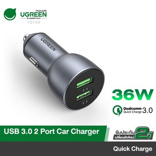 UGREEN 10144 USB Car Charger 36W Dual USB QC 3.0 Fast Charging Adapter All Metal Car Charger Compatible for iPhone 12 11