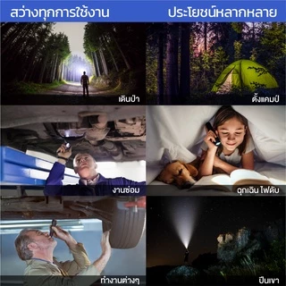 MaxLight ไฟฉายพกพา สว่าง ไฟฉายแรงสูง ไฟ 3 ระดับ มีไฟกระพริบ Zoom ส่องไกลได้ เล็กกะทัดรัด ชาร์จ USBได้ วัสดุโลหะ