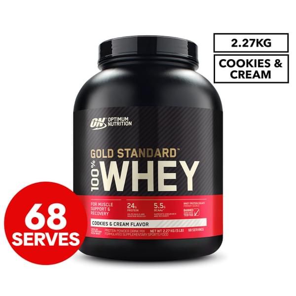 Optimum Gold Standard Whey Protein 5 Lbs. เวย์โปรตีน เพิ่มกล้ามเนื้อ ไขมันต่ำ ไม่หวาน 2.27กิโลกรัม