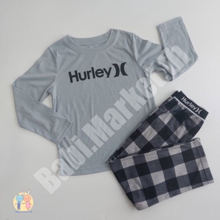 เซตเสื้อยืดเด็กชาย สีเทา กางเกงลายตารางสีเทาดำ Hurley ของใหม่