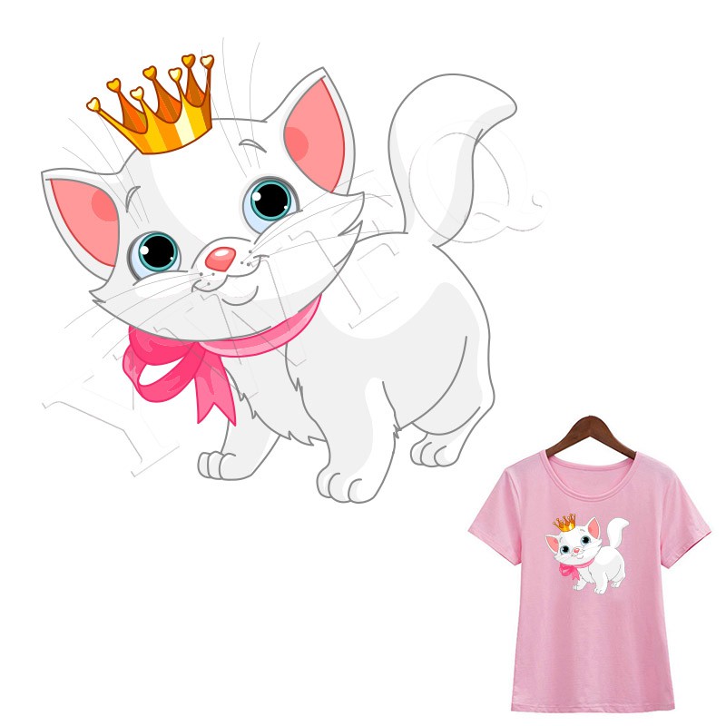Crown Cat Patch DIY การถ่ายเทความร้อน Parches สําหรับเสื้อผ้า A-level ล้างทําความสะอาดได้สติกเกอร์รีดผ้าเสื้อยืดชุดป้ายอุปกรณ์เสริม