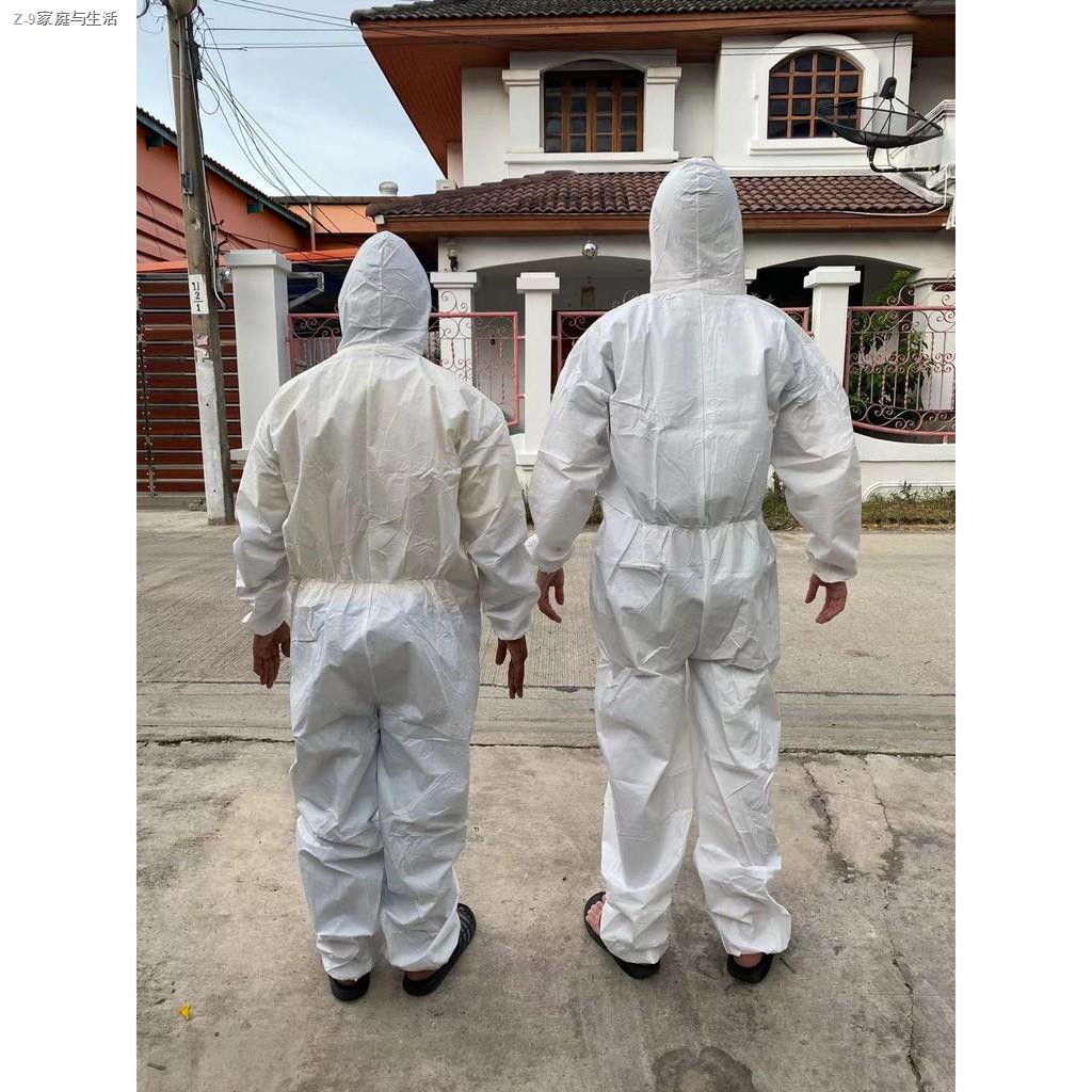 ▥ﺴพร้อมส่ง ชุด PPE สีขาว หนา50gsm เป็นผ้า SF ชุดป้องกันเชื้อโรค