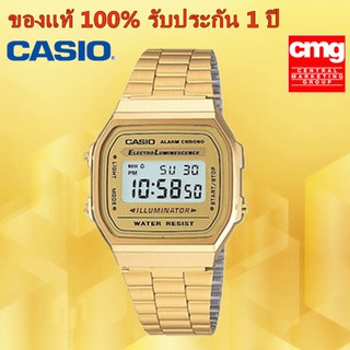 Casio รุ่น A168WG-1BDF นาฬิกาข้อมือผู้หญิงสายแสตนเลสสีทอง ดีไซน์แบบวินเทจ สุดฮิต -มั่นใจ ของแท้ 100%