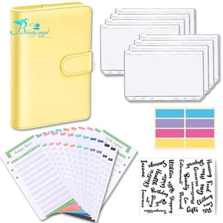 A6 Notebook Budget Binder with PU Leather Cover, 8 Plastic Binder Pockets and 24 Expense Budget Sheets(Black)