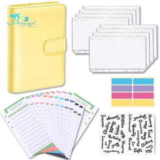 A6 Notebook Budget Binder with PU Leather Cover, 8 Plastic Binder Pockets and 24 Expense Budget Sheets(Black)