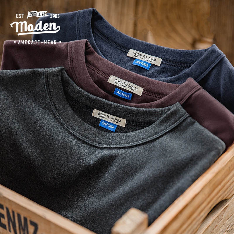 MADEN เสื้อกันหนาวแขนยาว ผ้ากํามะหยี่ แบบยืดหยุ่น ให้ความอบอุ่น แบบเรียบง่าย สไตล์อเมริกัน สําหรับผู้ชาย