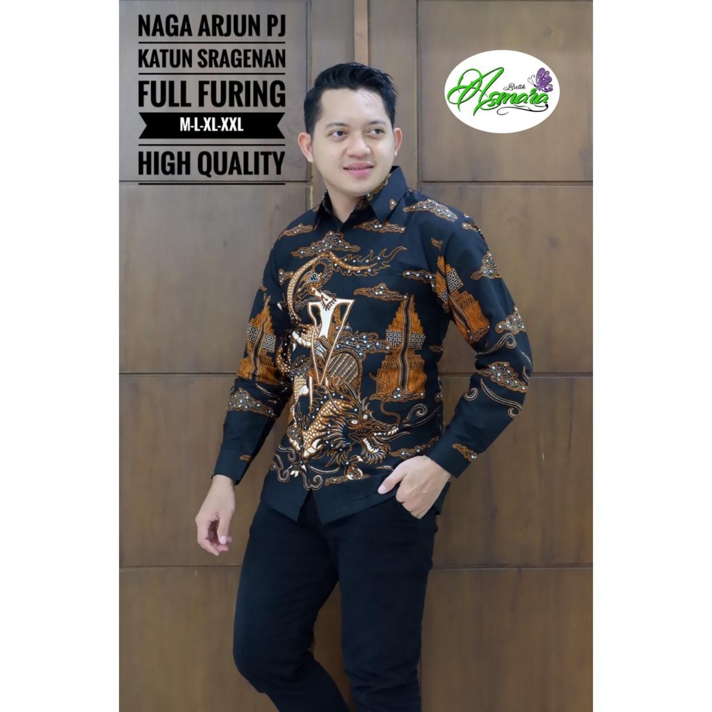 KEMEJA NAGA ARJUN ASMARA MENS BATIK SHIRT SOLO LONG SHORT SLEEVE LINED MODERN PREMIUM TOP