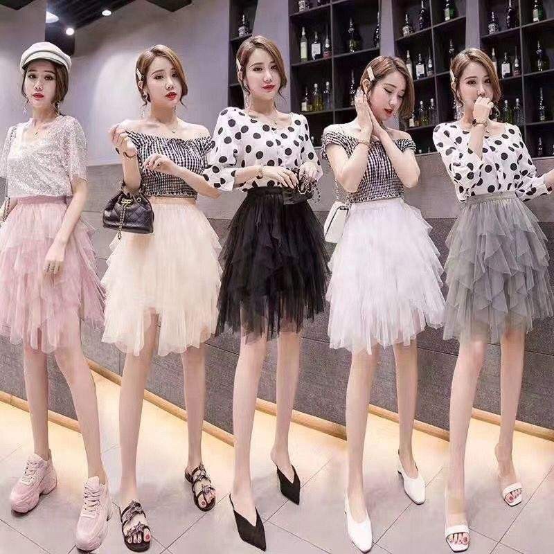 พร้อมส่ง กระโปรงผ้ามุ้ง ฟรุ้งฟริ้ง