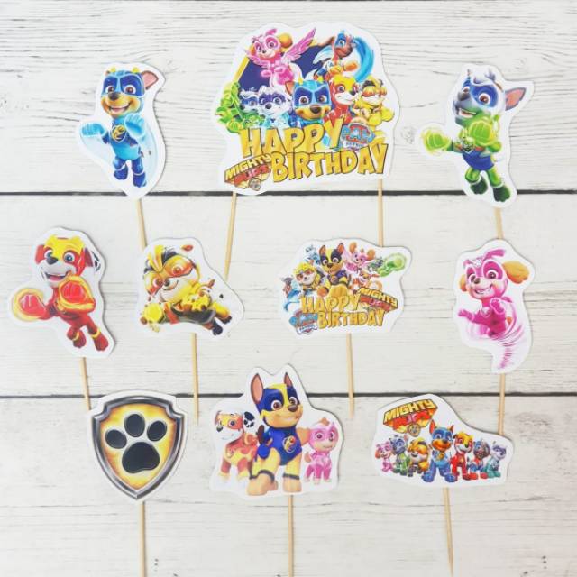 Mighty Pups Paw Patrol Birthday Cake Topper 1 ชุด 10 ชิ้น