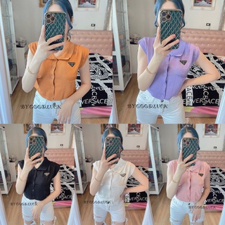 🌈MesubShop🌈เสื้อคอโปโ ติดป้ายโลหะเลยค่า ทรงคอปกกระดุมผ่าหน้าแขนกุด กระเป๋าใช้งานได้จริง เมจิก