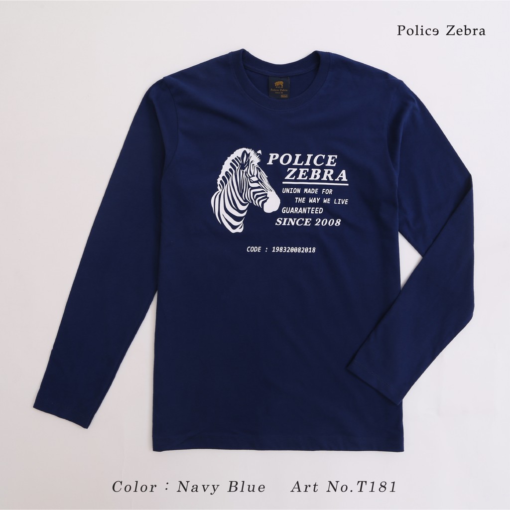 Police Zebra เสื้อยืดคอกลมแขนยาว Premium Cotton100%ใส่ได้ทั้งผู้ชาย/ผู้หญิง สีขาว ดำ กรม (T181) — صورة 3