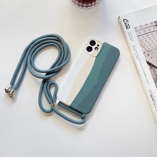เคสโทรศัพท์มือถือ ซิลิโคน พร้อมสายคล้องคอ สีรุ้ง สําหรับ iPhone 11 12 13 Pro Max iPhone 14 Plus