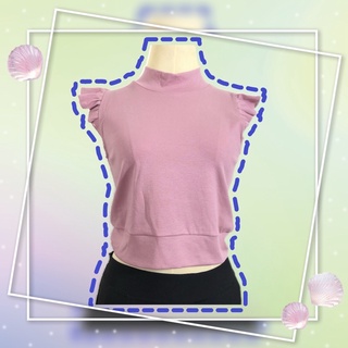 13 สี เสื้อครอปคอเต่าแขนระบาย