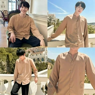 S13 เสื้อเชิ้ตคอวีตะเข็บ แขนยาว สีพื้น สไตล์เกาหลี