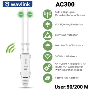 ⭐อุปกรณ์ขยายสัญญาณWavlink AC300⭐ อุปกรณ์ขยายสัญญาณ Wi-Fi 300Mbps สัญญาณกลางแจ้งรุ่น  Wavlink  Wifi Extender High Power