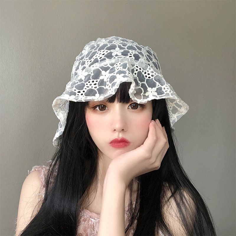ฺB061 [พร้อมส่งจากไทย] หมวกชายหาด บักเก็ต ลูกไม้