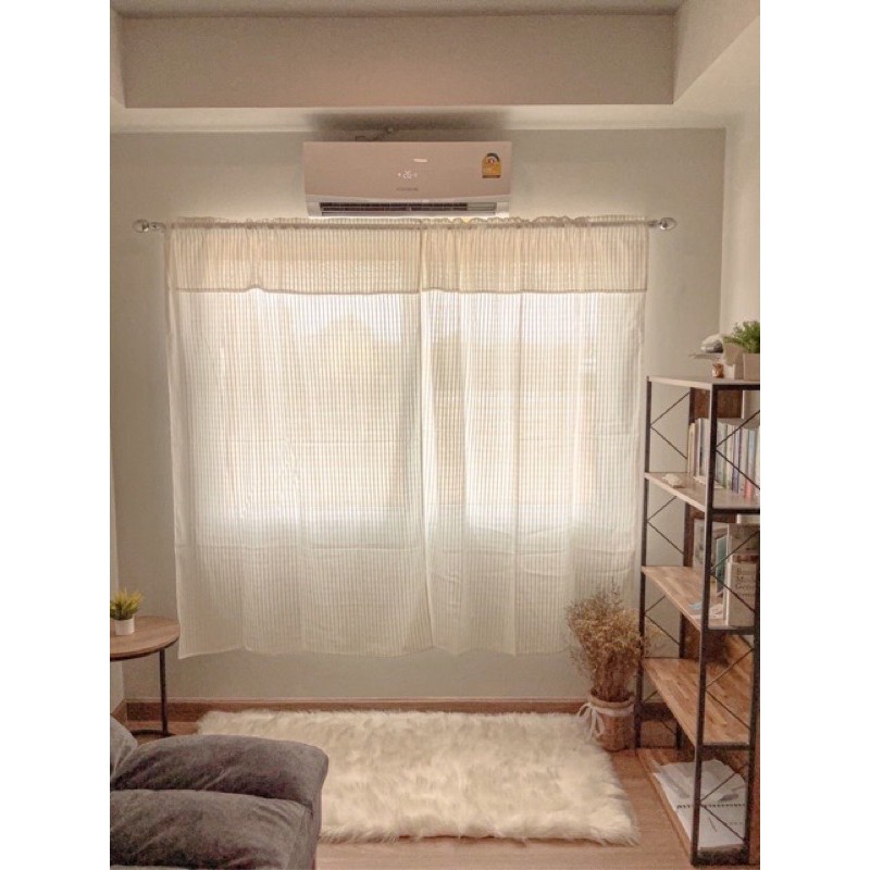 ผ้าม่านมินิมอลสีครีม ผ้าฝ้ายโปร่งพริ้ว แบบมีเชิง ขนาด110x150cm สีเอิทโทนแต่งห้องง่าย แมทช์กับทุกโทน BN150
