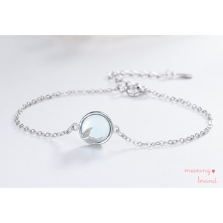 MeeningBrand ❥ สร้อยข้อมือเงิน Minimal Blue Ball with Mermaid Tail