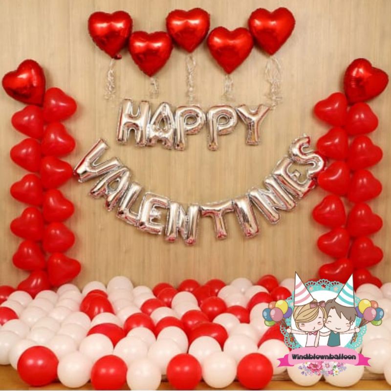 WINDBLOWN LATEX FOIL BALLOONS HAPPY VALENTINES ROMANTIC DECORATION SET FOR BOYFRIEND, HUSBAND, WIFE 