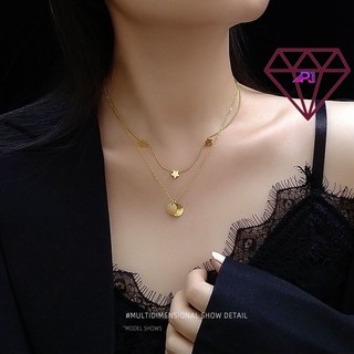 สร้อยคอพร้อมจี้ 2 เลเยอร์ สีทอง 18K P564 #pjshop