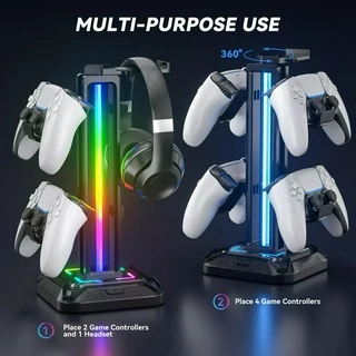 ขาตั้งชุดหูฟัง RGB 9 โหมดแสงผู้ถือคอนโทรลเลอร์สําหรับโต๊ะที่ถอดออกได้ตะขอควบคุมสําหรับหูฟัง