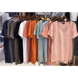 เสื้อผ้าคนอ้วน เสื้อยืดคอวีแขนสั้น