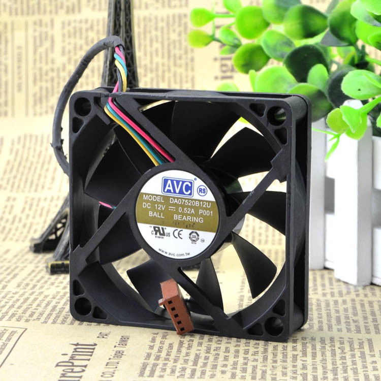 AVC 7520 12V 0.52A พัดลมระบายความร้อนลูกปัดคู่ 4 สาย DA07520B12U