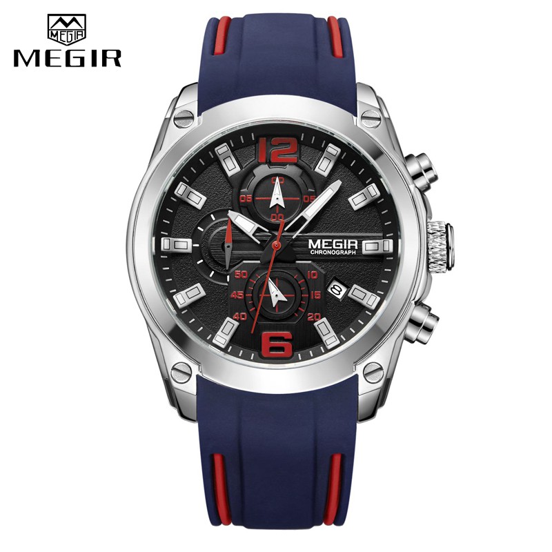 Top Brand MEGIR Silicone Men Watch Fashion Six Needs Chron