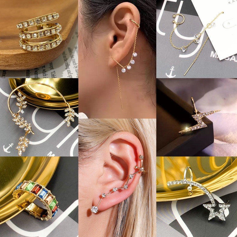G14/เกี่ยวหู ต่างหู งานพรีเมียม ชุบทองคำขาว cz ก้านเงินแท้ สวยมาก มีหลายแบบ ear cuff