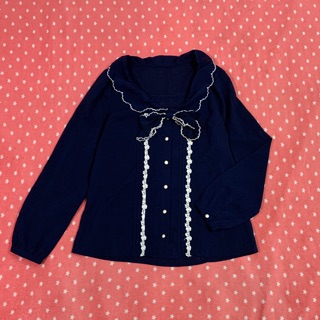 เสื้อสไตล์ lolita ชีฟองสีกรม+เข็มกลัดโบว์🎀