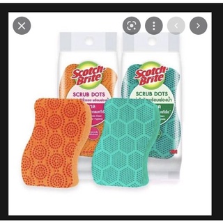 1ชิ้น ฟองน้ำ 3M Scotch Brite รุ่น Scrub Dots ล้างจาน + ขัดคราบสกปรก สีส้มรุ่นไร้ริ้วรอย  สีเขียวรุ่นขจัดคราบ