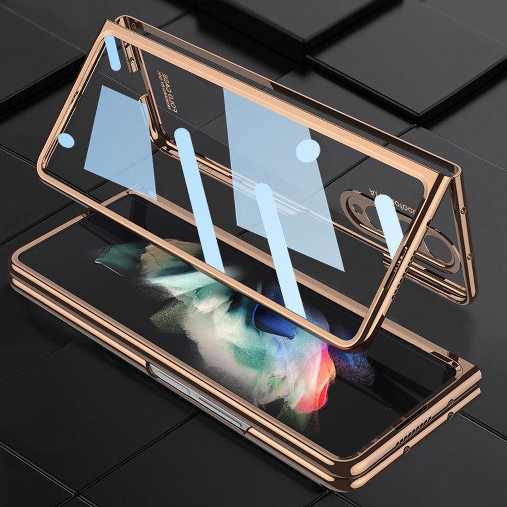 SAMSUNG กระจกนิรภัยเคสใสสําหรับ ซัมซุง กาแลคซี Z พับ 7 พับ 6 พับ 5 พับ 4 พับ 3 กรอบชุบเคสแข็ง – โปรปัง