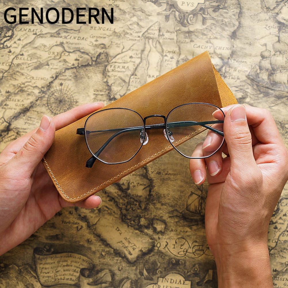 GENODERN กระเป๋าแว่นตาหนังวัว Crazy Horse หนัง Simple สายตาสั้นแว่นตาอ่านหนังสือซองหนังผู้ชายแบบพกพา