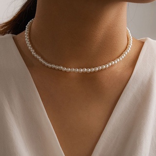 Trendy Fashion Women Choker White Pearls Clavicle Chain Short  Pearl  Vintage Retro Chain Necklace Jewelry Gemstone