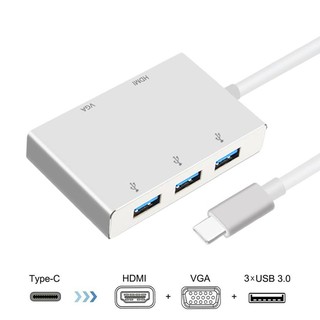 USB C to HDMI VGA USB Hub Adapter 4 in 1 USB 3.1 Converter สำหรับแล็ปท็อปสำหรับ MacBook, chromeBook Pixel, Huawei