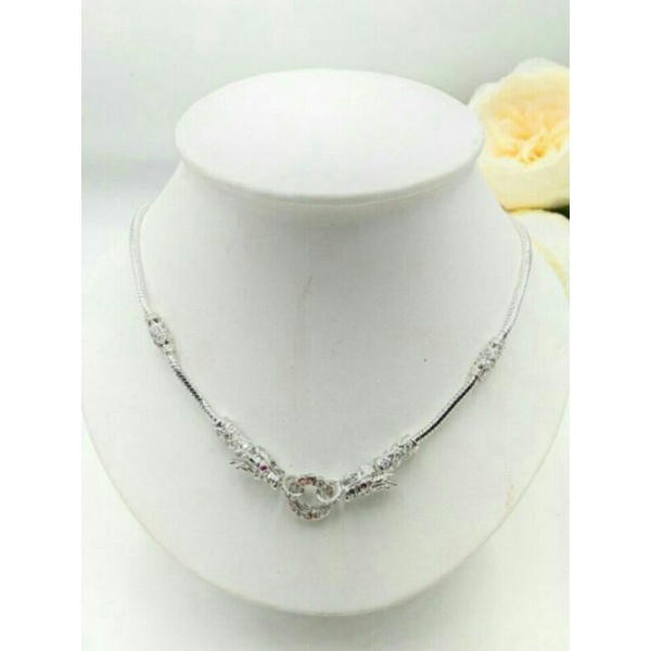 สร้อยคอมังกรขั้วเพชร งานทองคำขาว 5 ไมครอน ประดับเพชร cz