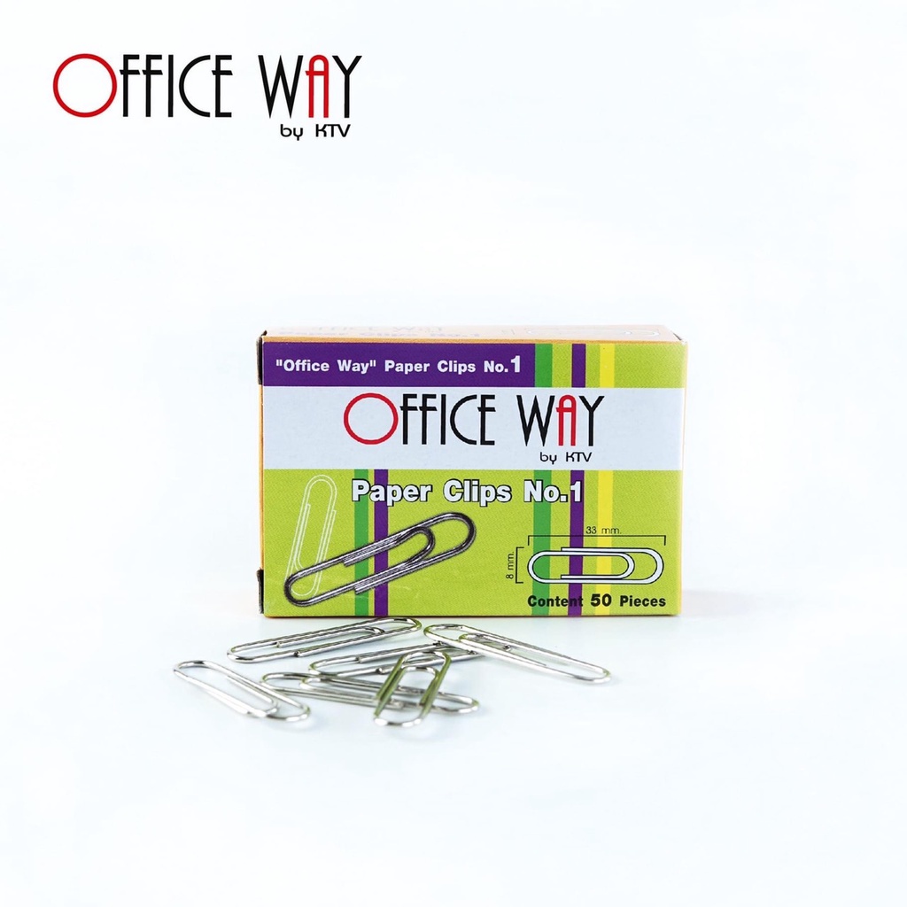 ลวดเสียบกระดาษ ยี่ห้อ ออฟฟิศเวย์ เบอร์ 1 (50 ตัว/กล่อง) | Office Way Paper Clips No. 1 (50 pcs/box)