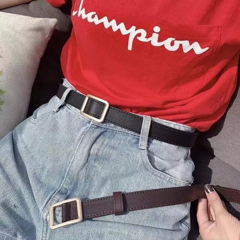 พร้อมส่ง !! เข็มขัดหนังPU ไม่ต้องเจาะรู แฟชั่นสไตล์ วินเทจ สำหรับผู้ชายและผู้หญิง ( P01 ）