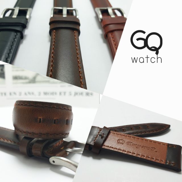 𝗚𝗤 𝘄𝗮𝘁𝗰𝗵 สายนาฬิกา หนังแท้ สไตล์DW  เรียบ หรู ดูผู้ดี wristwatch strap genuine leather