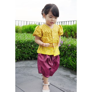 ชุดไทยเด็กหญิง สีเหลือง/แดง รุ่น J1Empress-Yellow/maroon